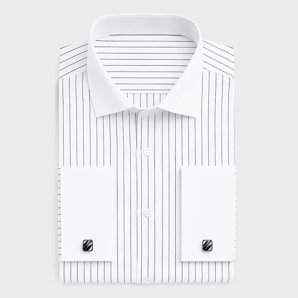 Camisa Social Masculina Punho duplo com abotoadeira de luxo e algodão premium