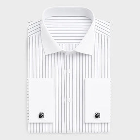 Camisa Social Masculina Punho duplo com abotoadeira de luxo e algodão premium