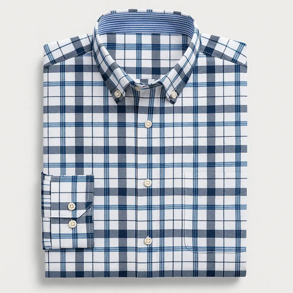 Camisa Masculina Xadrez Manga Longa De Algodão