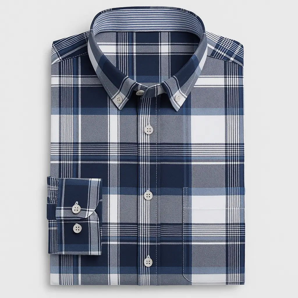 Camisa Masculina Xadrez Manga Longa De Algodão