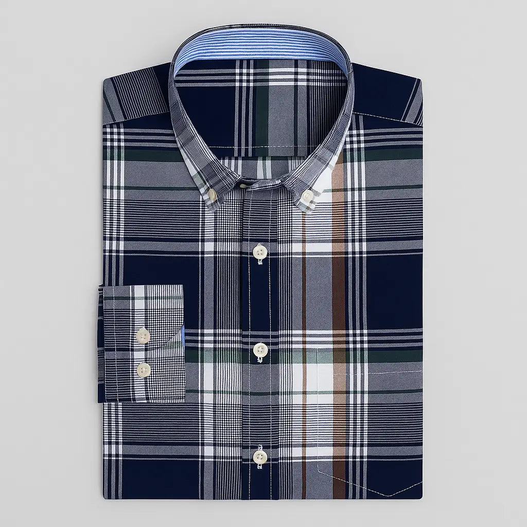 Camisa Masculina Xadrez Manga Longa De Algodão