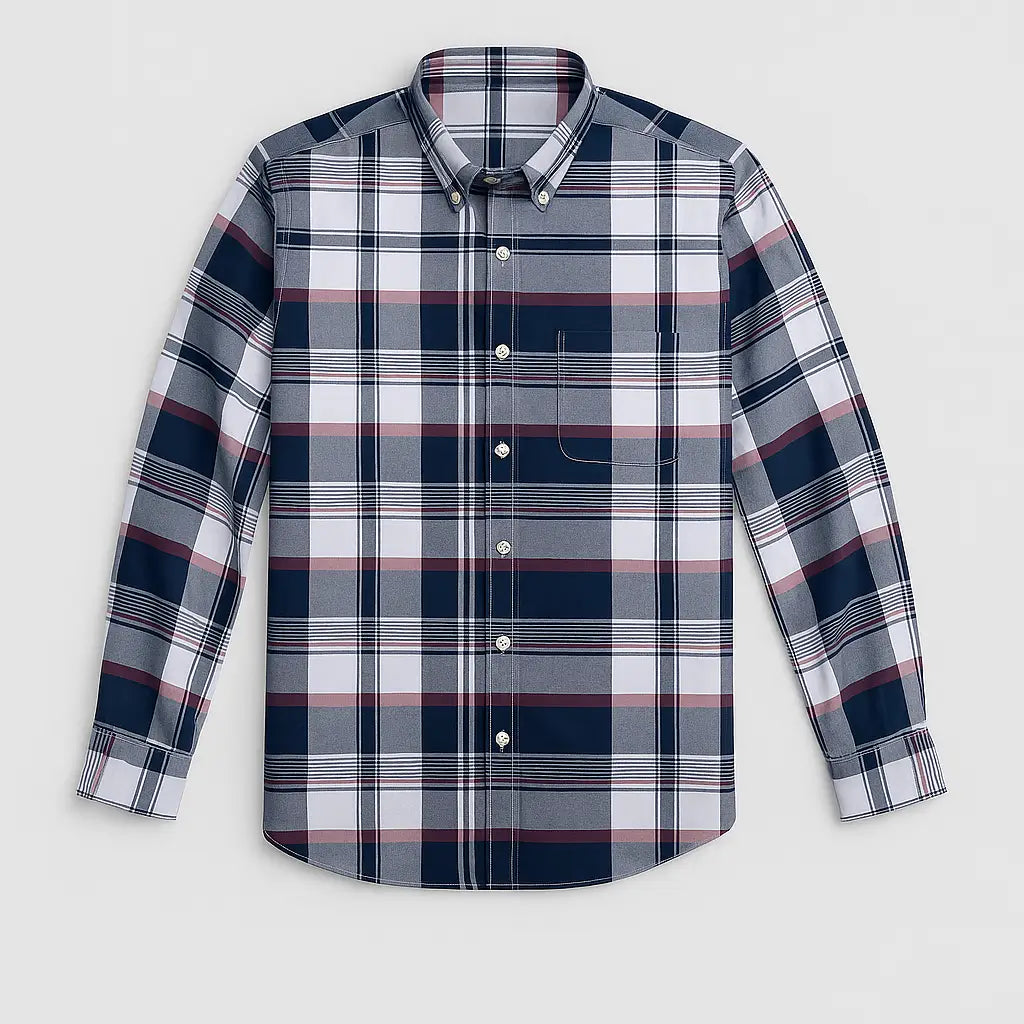 Camisa Masculina Xadrez Manga Longa De Algodão