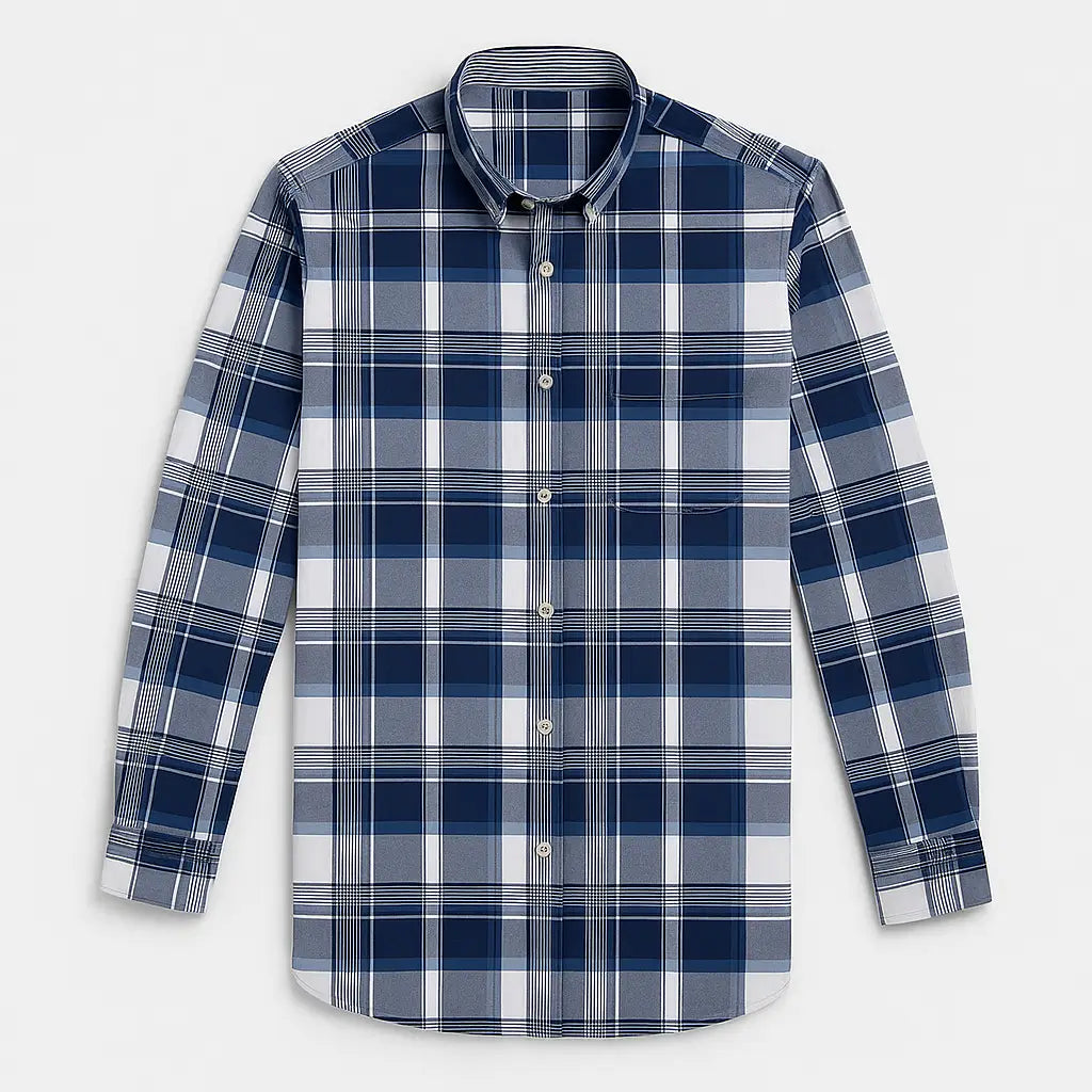 Camisa Masculina Xadrez Manga Longa De Algodão