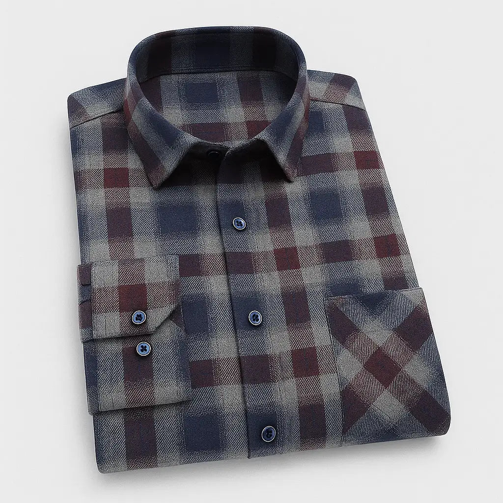 Camisa Xadrez Manga Longa Em Algodão