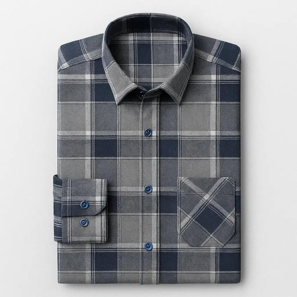 Camisa Xadrez Manga Longa Em Algodão