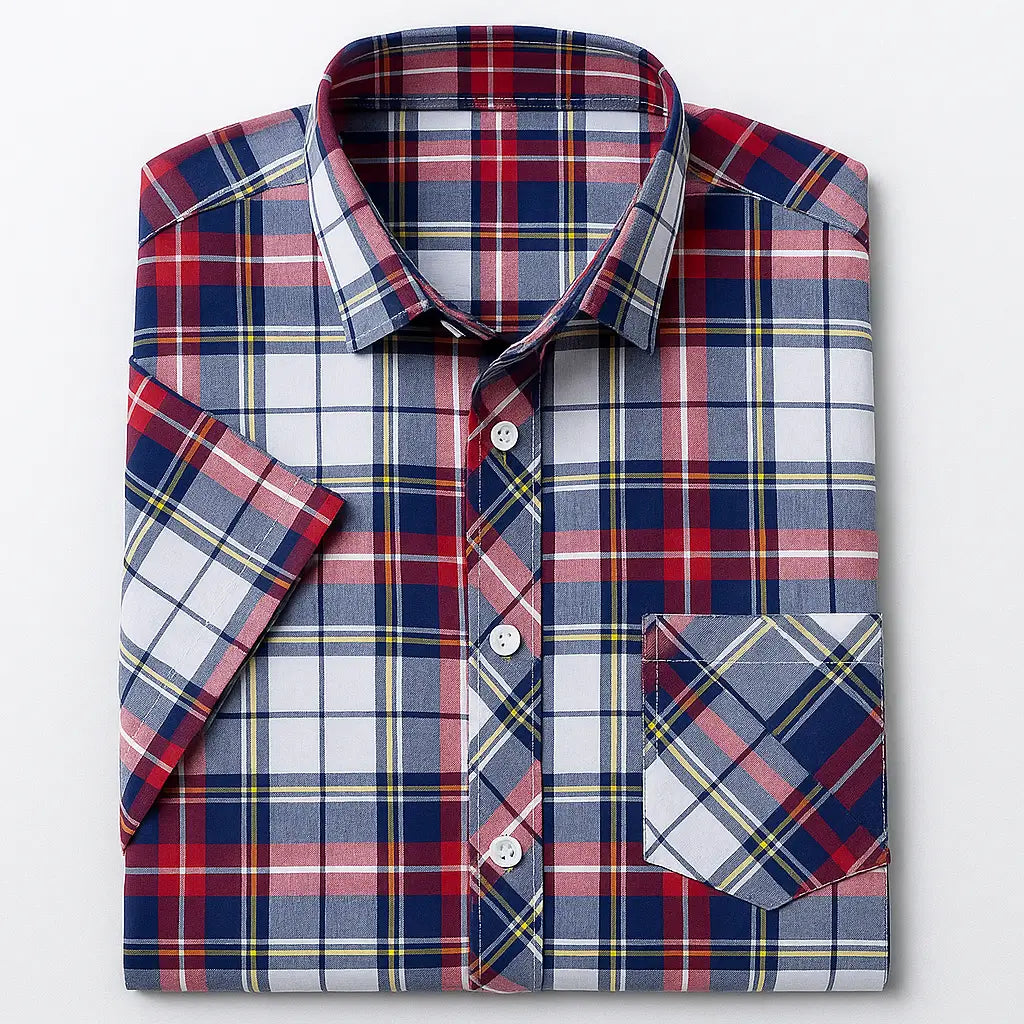 Camisa Masculina Xadrez Manga Curta - Mônaco