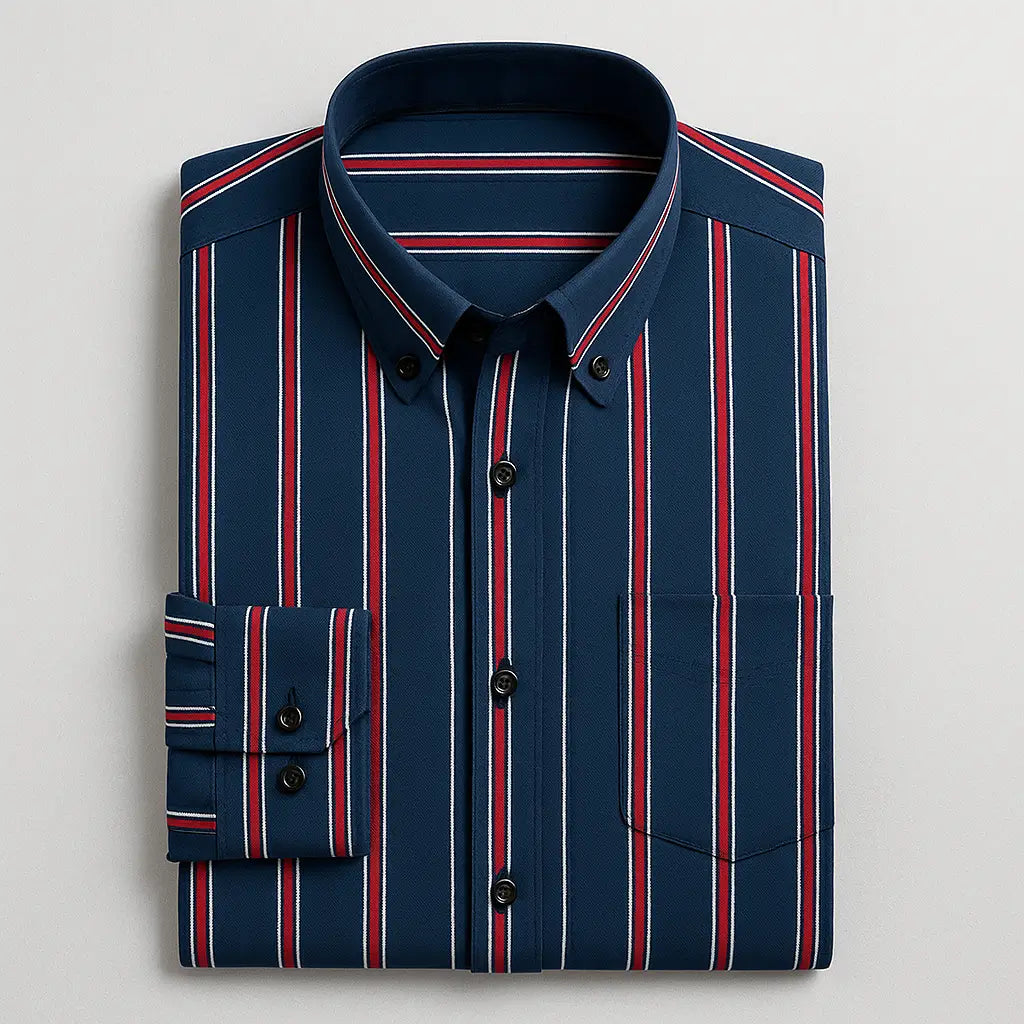 Camisa Social Masculina Listrada feita com algodão e poliéster de alta qualidade