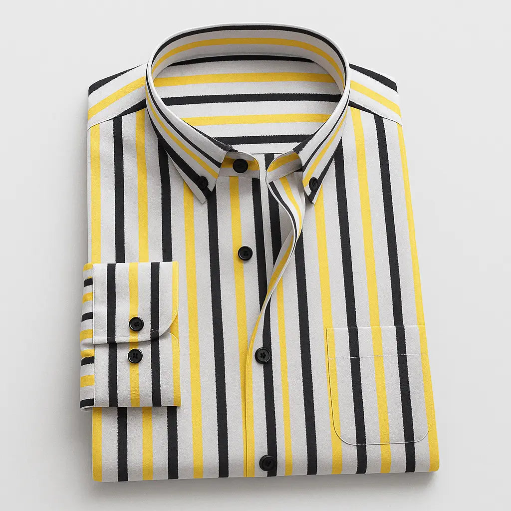 Camisa Social Masculina Listrada feita com algodão e poliéster de alta qualidade