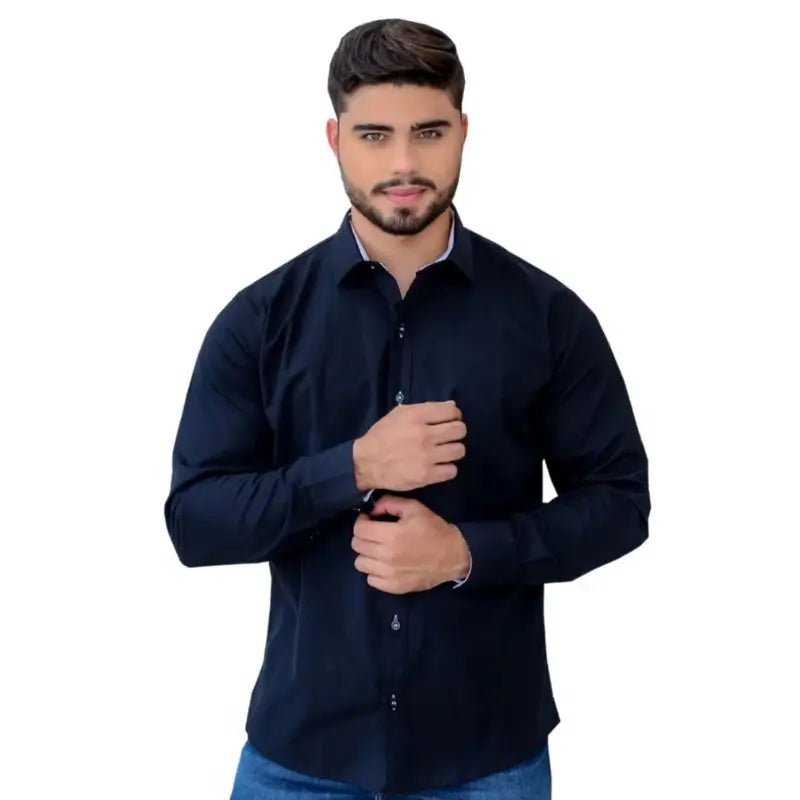 ￼Camisa Masculina Social Manga Longa Tricoline Luxo Exclusiva