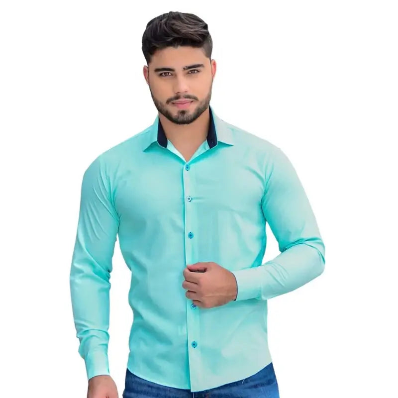 ￼Camisa Masculina Social Manga Longa Tricoline Luxo Exclusiva