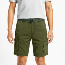 Bermuda cargo masculina  de algodão com multi-bolsos, estilo casual