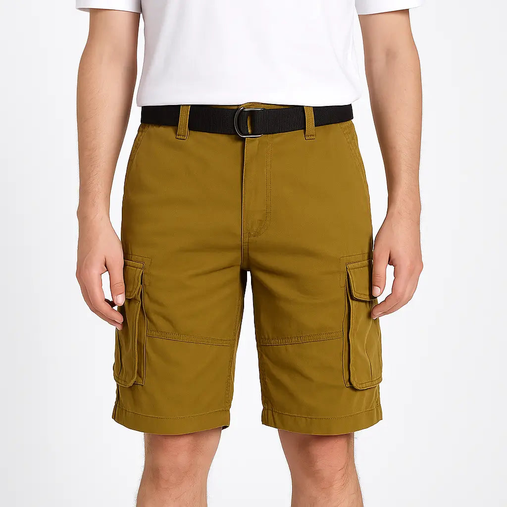 Bermuda cargo masculina  de algodão com multi-bolsos, estilo casual