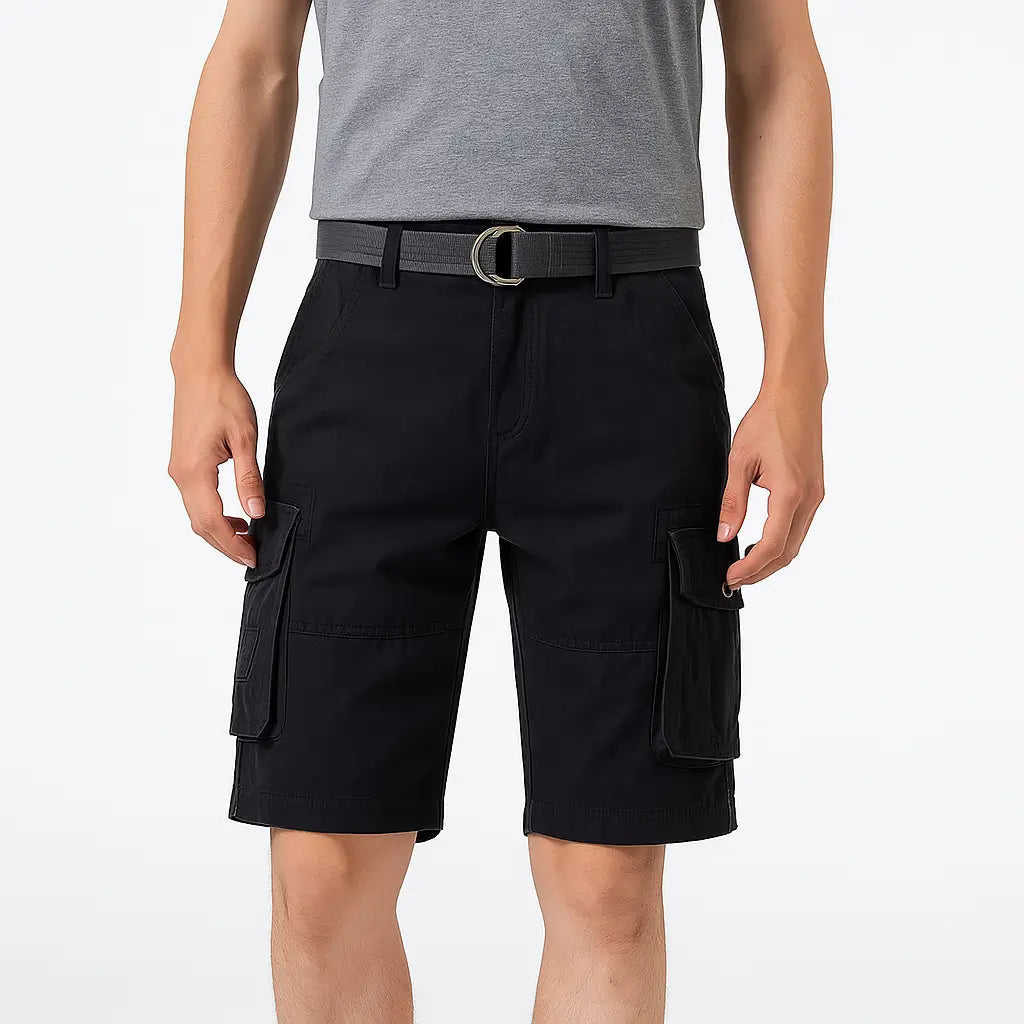 Bermuda cargo masculina  de algodão com multi-bolsos, estilo casual