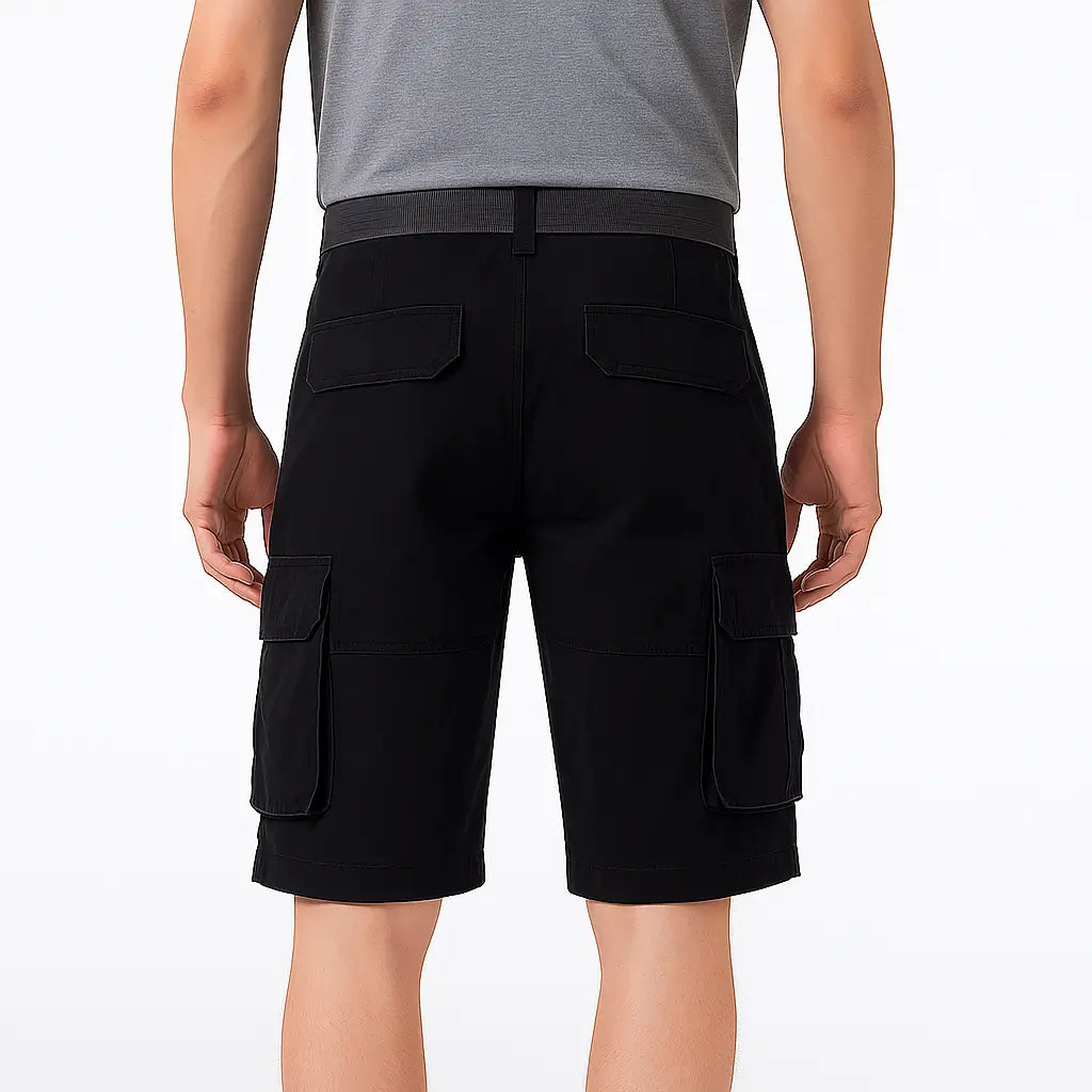 Bermuda cargo masculina  de algodão com multi-bolsos, estilo casual