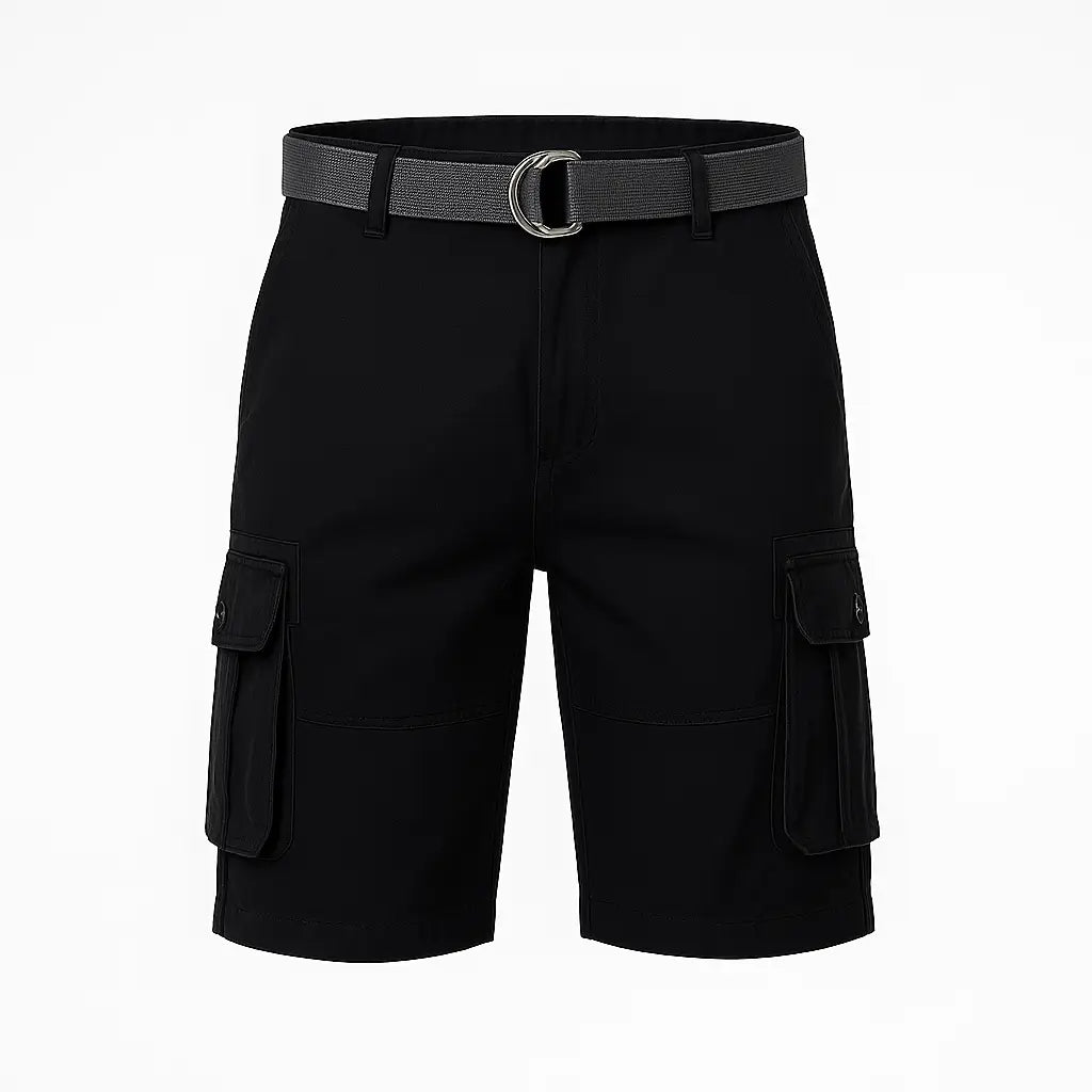 Bermuda cargo masculina  de algodão com multi-bolsos, estilo casual