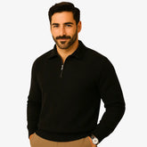 Suéter masculino bege com textura geométrica e zíper — moda outono inverno