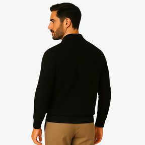 Suéter masculino bege com textura geométrica e zíper — moda outono inverno
