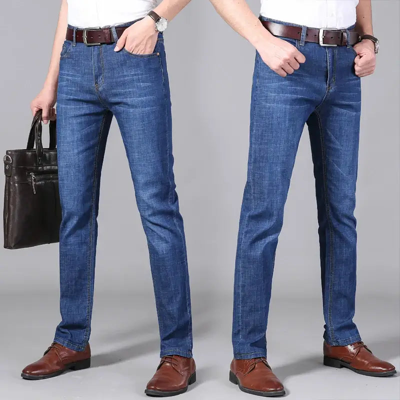 Calça Jeans Masculina Estilo casual formal Seu design sofisticado com modelagem reta proporciona um visual moderno, perfeito para ambientes corporativos e encontros casuais.