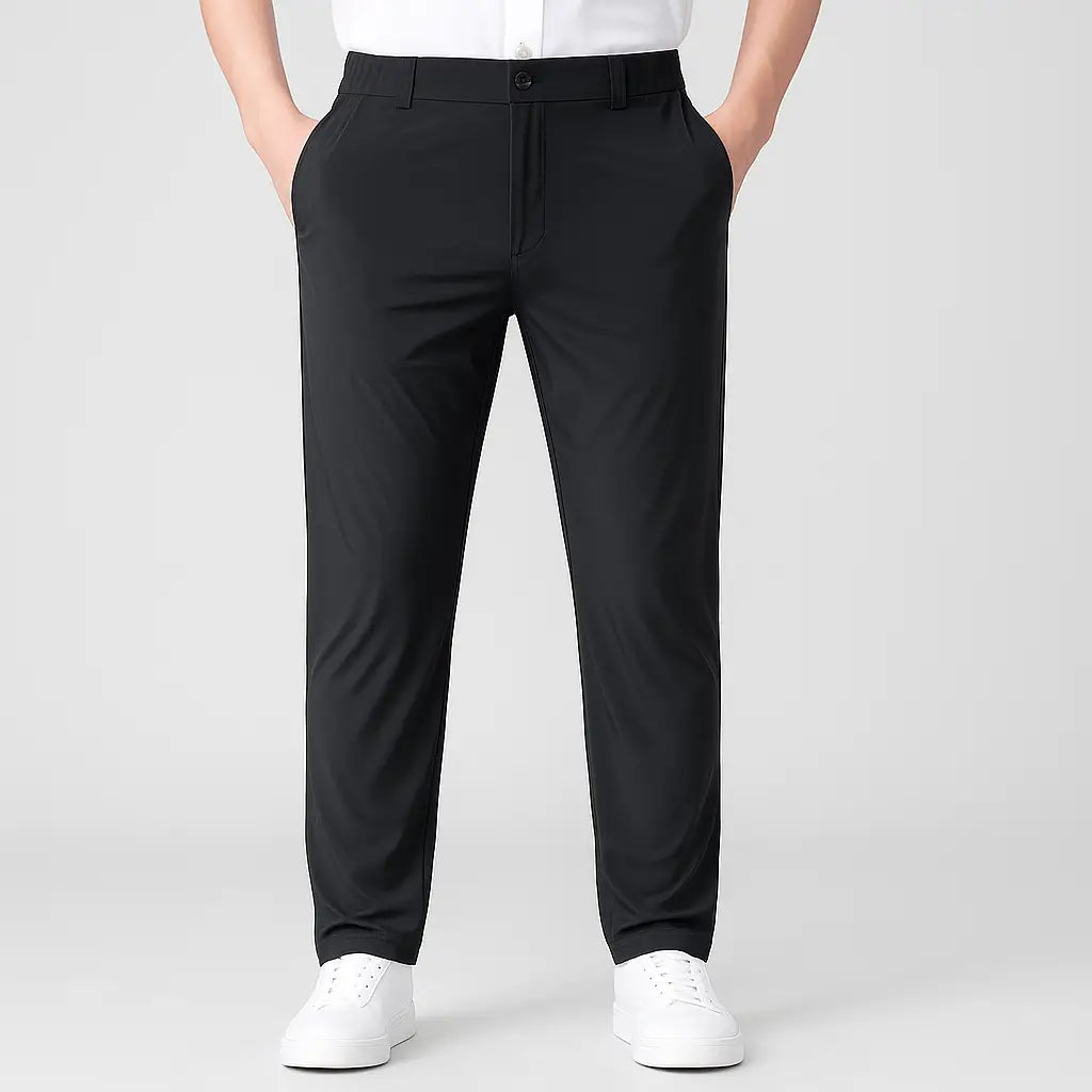 Calça masculina MODAL PLUS Ultra Thin  em tecido ice silk ultrafino, destacando frescor, leveza e secagem rápida para o verão.