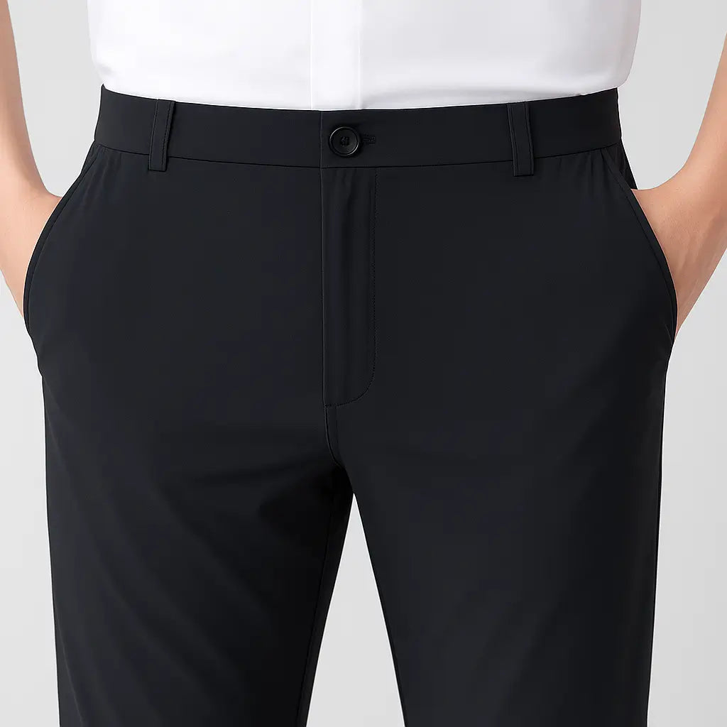 Calça masculina MODAL PLUS Ultra Thin  em tecido ice silk ultrafino, destacando frescor, leveza e secagem rápida para o verão.