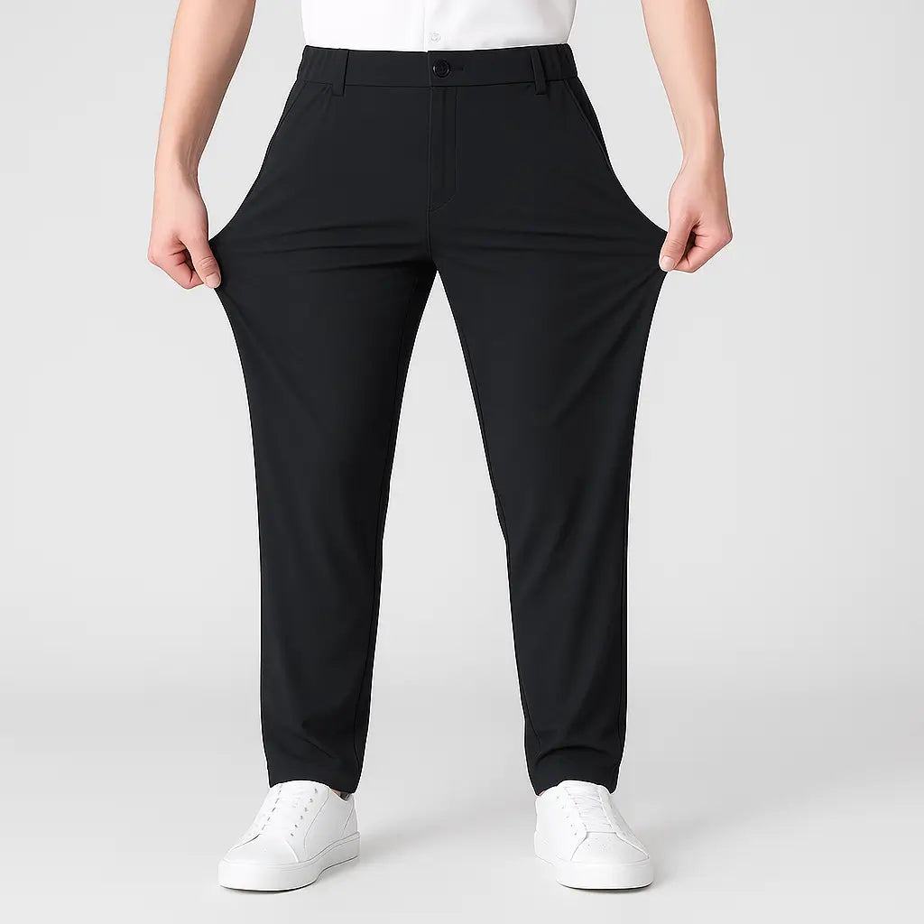 Calça masculina MODAL PLUS Ultra Thin  em tecido ice silk ultrafino, destacando frescor, leveza e secagem rápida para o verão.