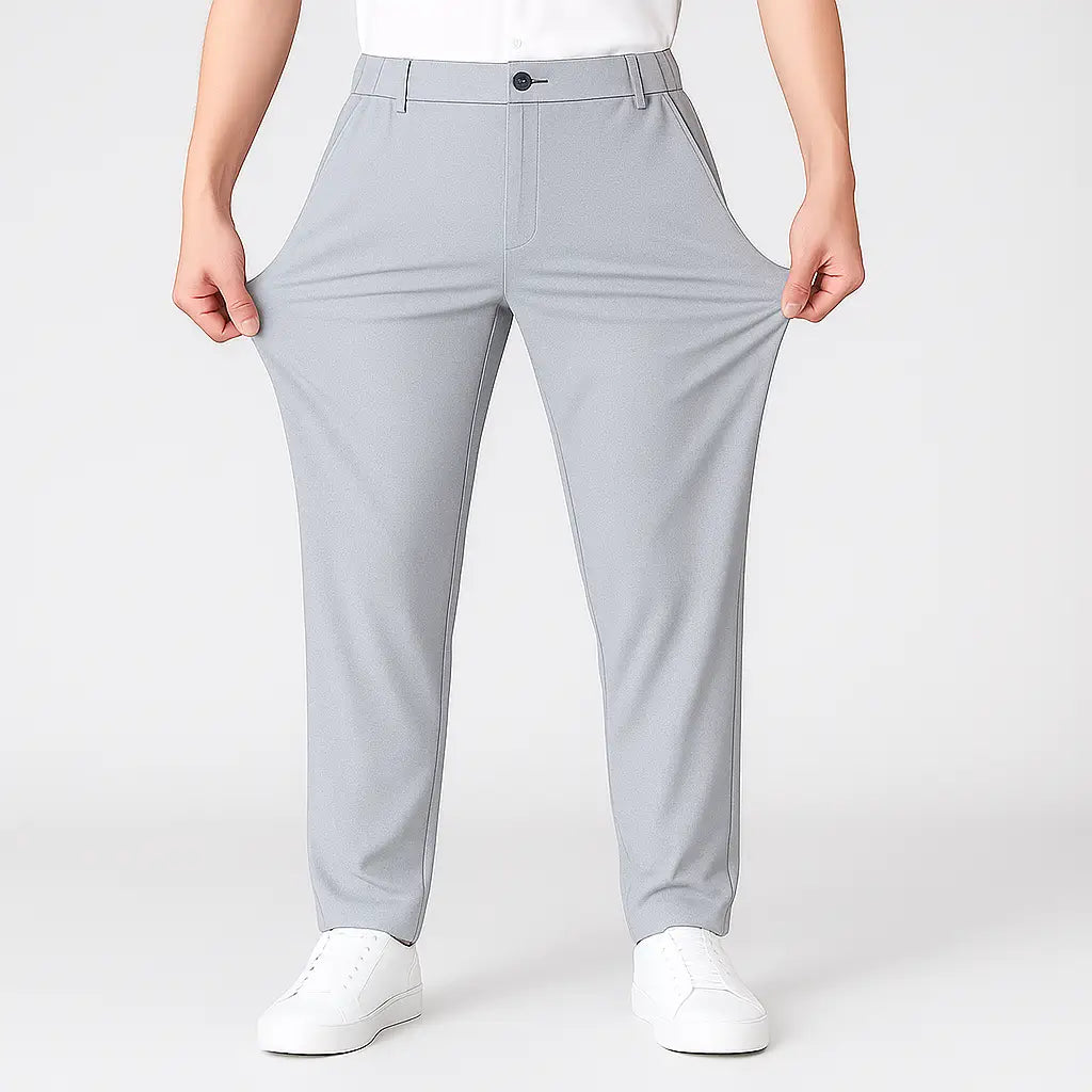 Calça masculina MODAL PLUS Ultra Thin  em tecido ice silk ultrafino, destacando frescor, leveza e secagem rápida para o verão.