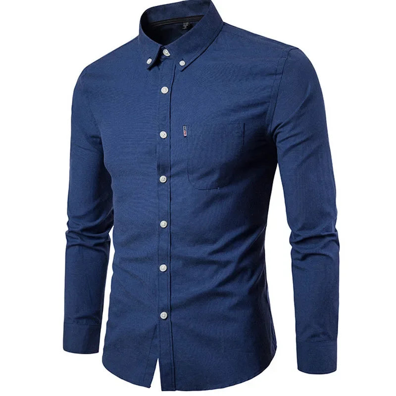 Camisa Casual Masculina Slim manga longa com fechamento em botões e bolso no peito direito