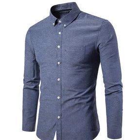 Camisa Casual Masculina Slim manga longa com fechamento em botões e bolso no peito direito