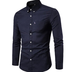 Camisa Casual Masculina Slim manga longa com fechamento em botões e bolso no peito direito