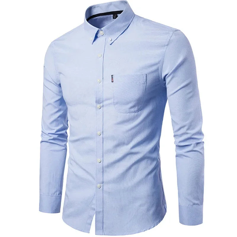 Camisa Casual Masculina Slim manga longa com fechamento em botões e bolso no peito direito