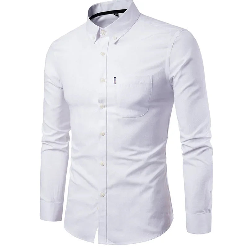 Camisa Casual Masculina Slim manga longa com fechamento em botões e bolso no peito direito