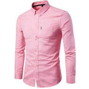 Camisa Casual Masculina Slim manga longa com fechamento em botões e bolso no peito direito