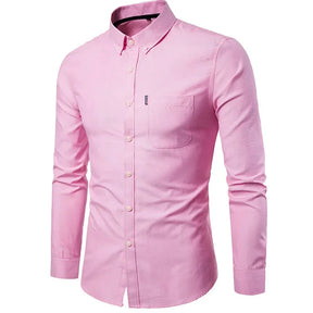 Camisa Casual Masculina Slim manga longa com fechamento em botões e bolso no peito direito