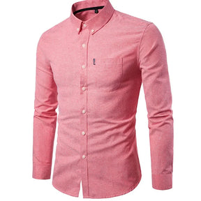 Camisa Casual Masculina Slim manga longa com fechamento em botões e bolso no peito direito