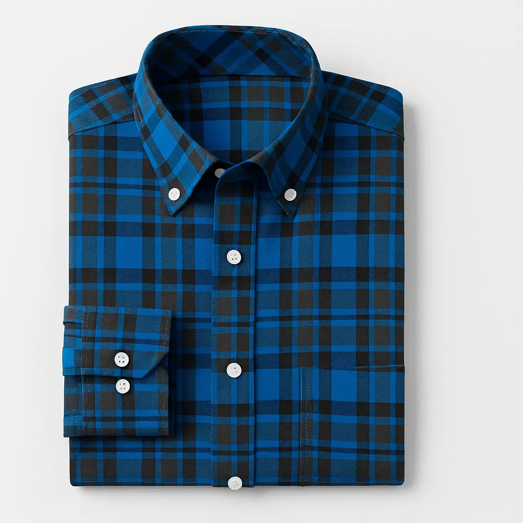 Camisa masculina de flanela xadrez em algodão, manga longa, estilo casual para dias Prima vera Verão.