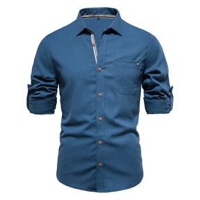 Camisa Masculina Casual 100% Algodão manga longa e fechamento com botões