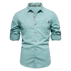 Camisa Masculina Casual 100% Algodão manga longa e fechamento com botões