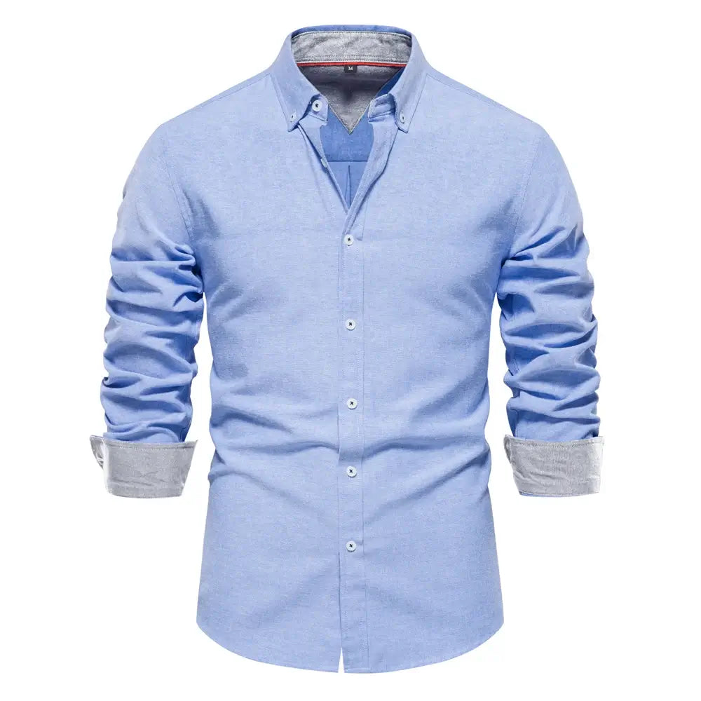 Camisa Masculina Casual oxford manga longa e fechamento com botões