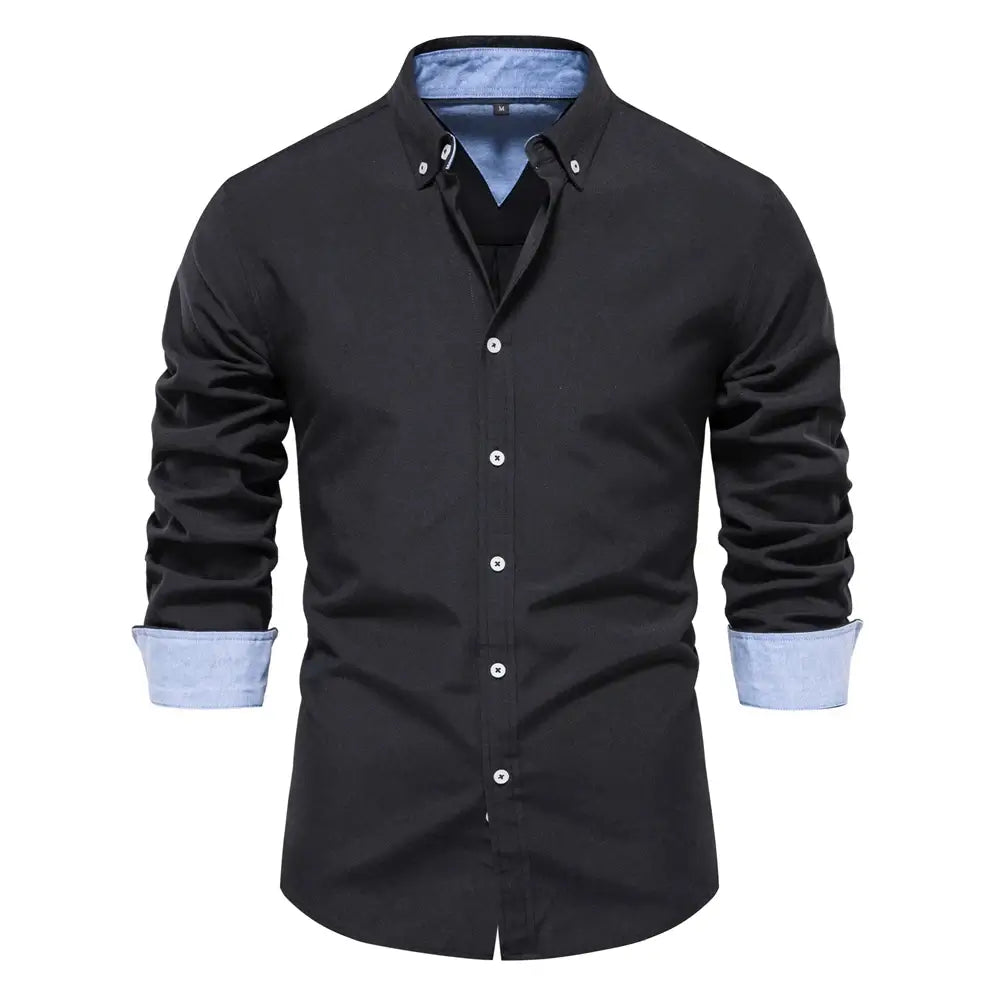 Camisa Masculina Casual oxford manga longa e fechamento com botões