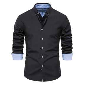 Camisa Masculina Casual oxford manga longa e fechamento com botões