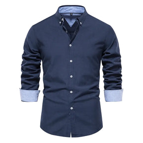 Camisa Masculina Casual oxford manga longa e fechamento com botões