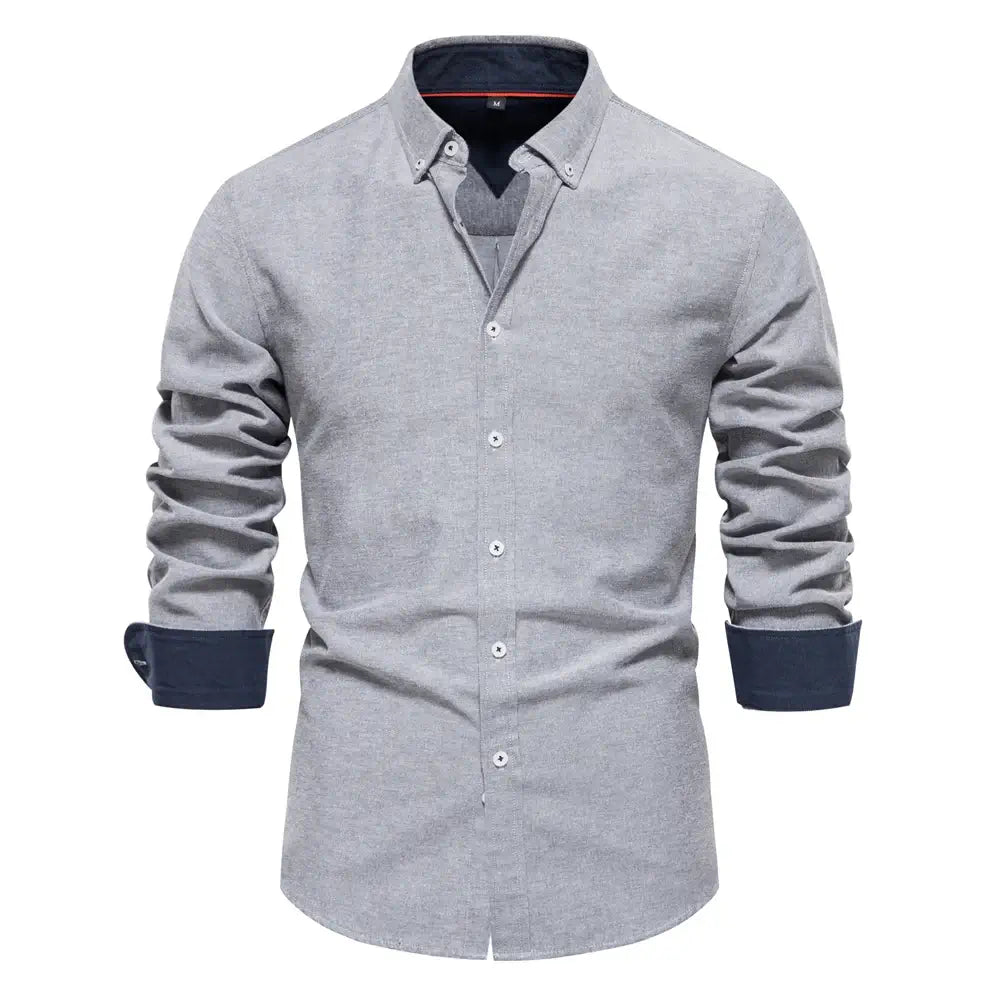 Camisa Masculina Casual oxford manga longa e fechamento com botões