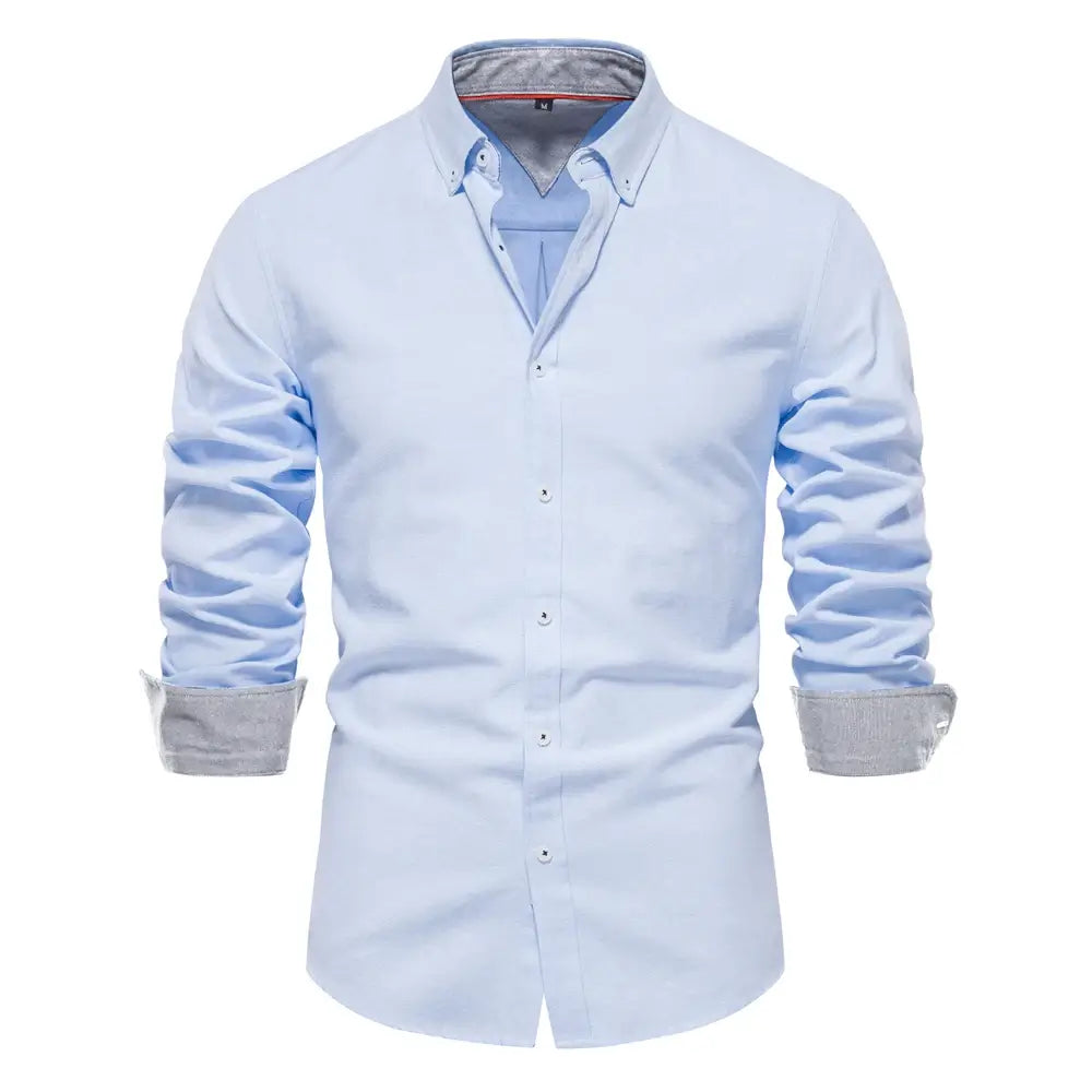 Camisa Masculina Casual oxford manga longa e fechamento com botões