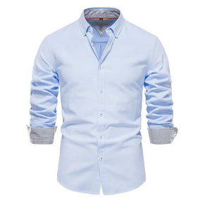 Camisa Masculina Casual oxford manga longa e fechamento com botões