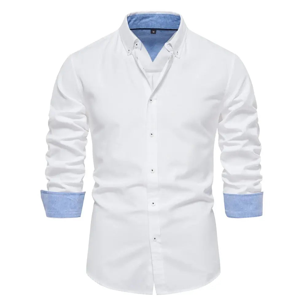 Camisa Masculina Casual oxford manga longa e fechamento com botões