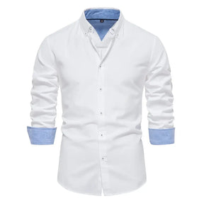 Camisa Masculina Casual oxford manga longa e fechamento com botões