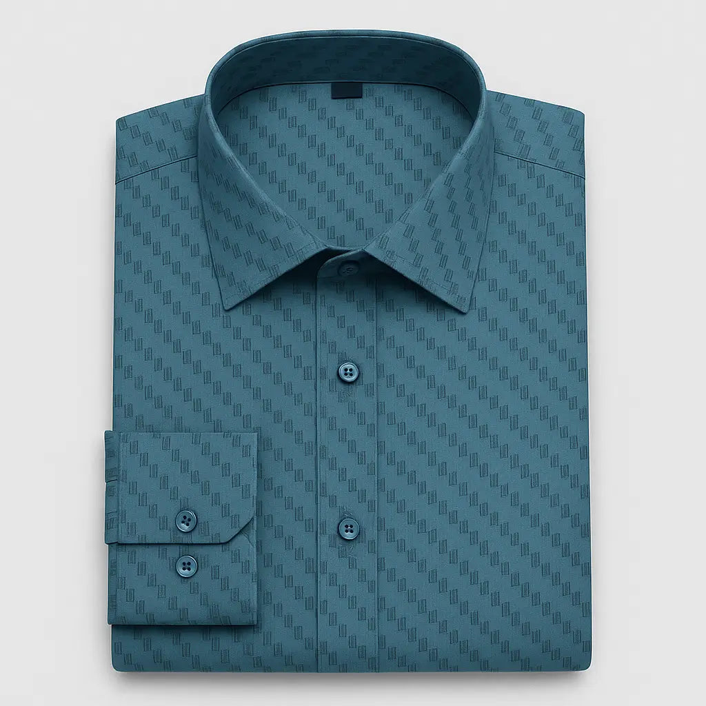 camisa masculina manga longa com fechamentos em botões e estampa geometrica