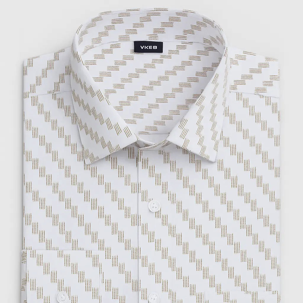 camisa masculina manga longa com fechamentos em botões e estampa geometrica