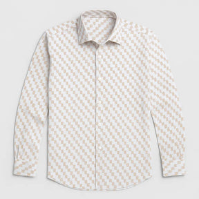 camisa masculina manga longa com fechamentos em botões e estampa geometrica