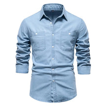 Camisa Masculina Jeans Algodão Denim manga longa e fechamento com botões 